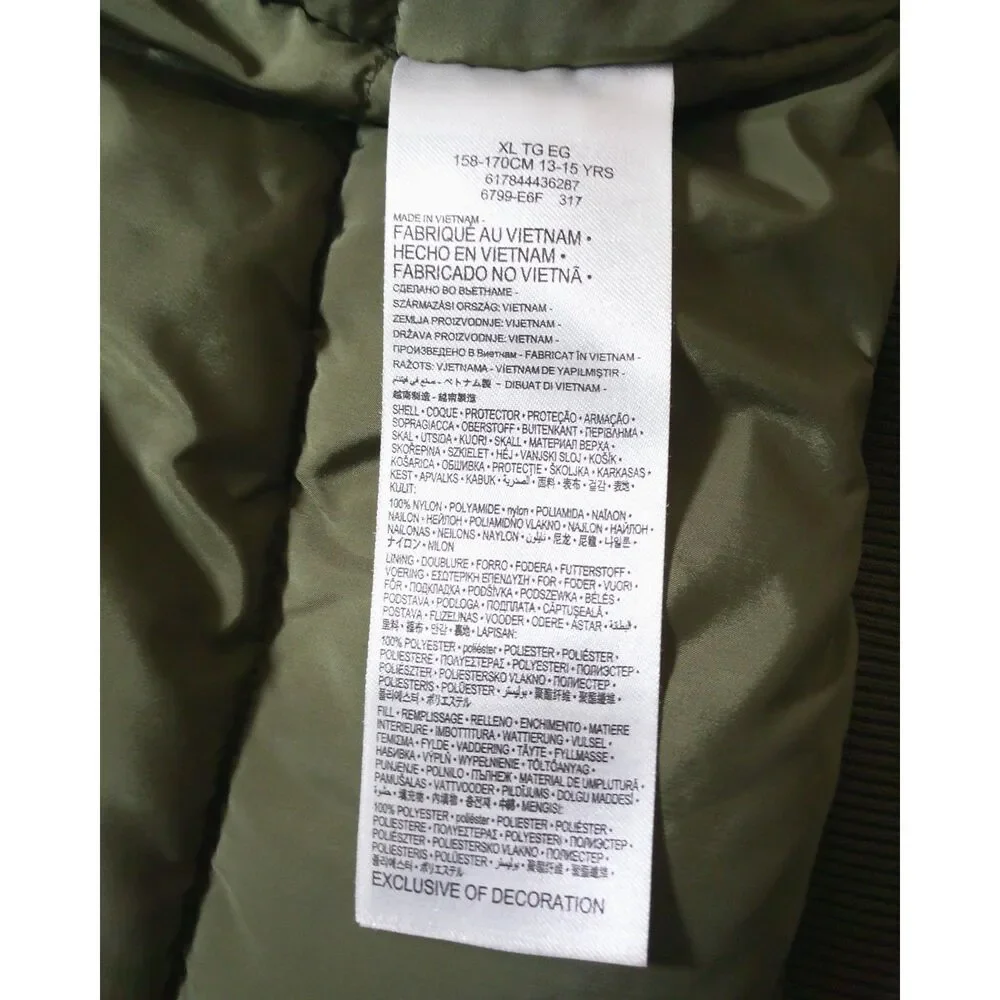 Converse Unisex XL Olive Green Bomber Jacket MA-1 Flight Zip Coat Youth 13-15